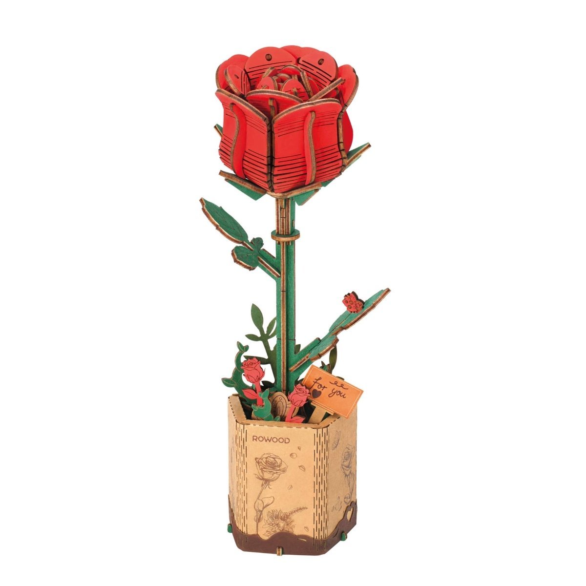 3D Wooden Flower Puzzle: Red Rose - Tales for Tadpoles