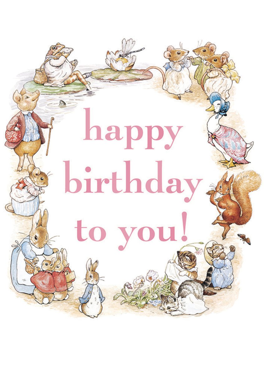Greeting Card: Beatrix Potter - Pink Happy Birthday with Character Border - Tales for Tadpoles