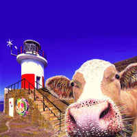 Greeting Card: Kelly Hood - Udderly Cool Blue Selfie at East pier Lighthouse, Co. Wicklow (Square) - Tales for Tadpoles