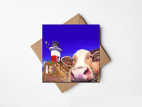 Greeting Card: Kelly Hood - Udderly Cool Blue Selfie at East pier Lighthouse, Co. Wicklow (Square) - Tales for Tadpoles