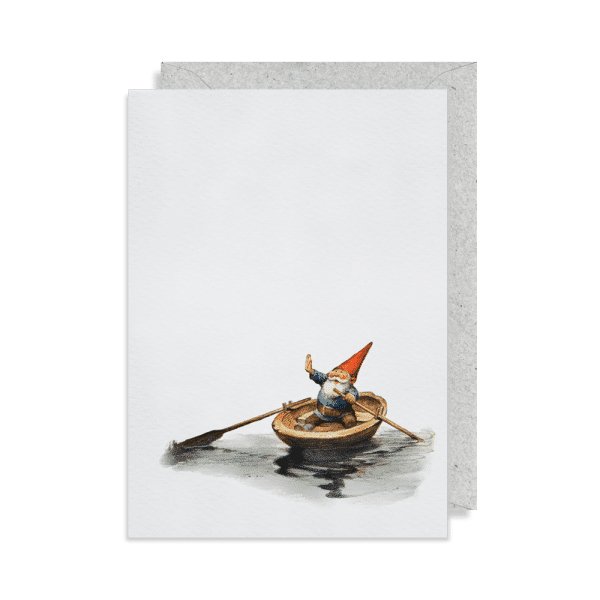 Greeting Card: Rien Poortvliet - Gnome in Rowing Boat - Tales for Tadpoles