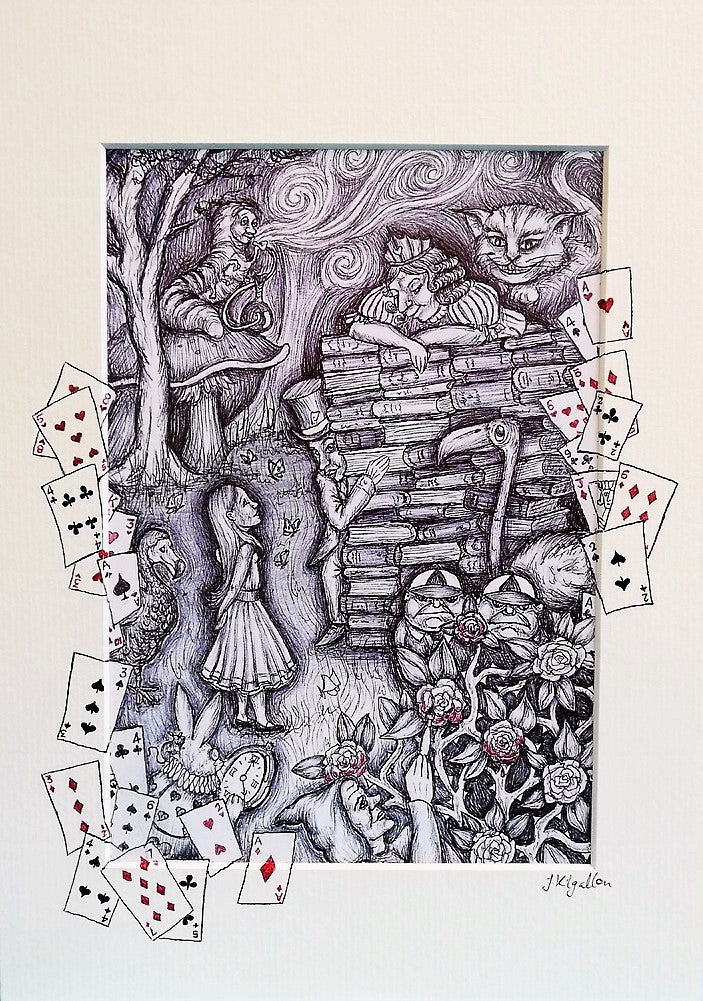 Print: Jenni Kilgallon - Alice in Wonderland, the Queen's Trial (black and white) - Tales for Tadpoles