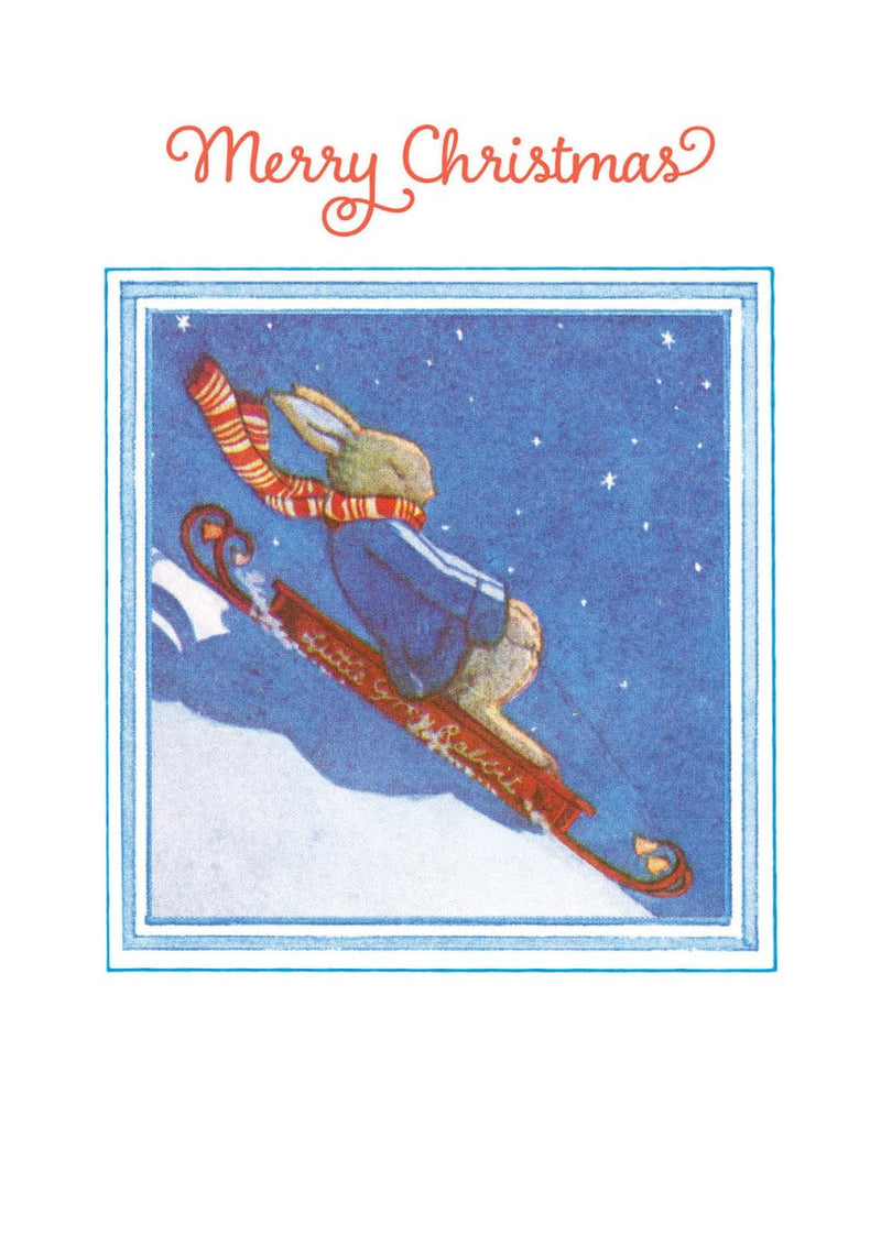 Christmas Card: Little Grey Rabbit - Hare on Sledge - Tales for Tadpoles