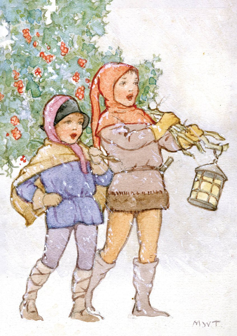 Christmas Card: Margaret Tarrant - Singing Children Carrying Tree - Tales for Tadpoles