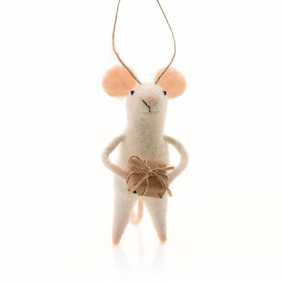 Christmas Decorations: Felt Mouse Holding Gift Hanging Decoration - Tales for Tadpoles