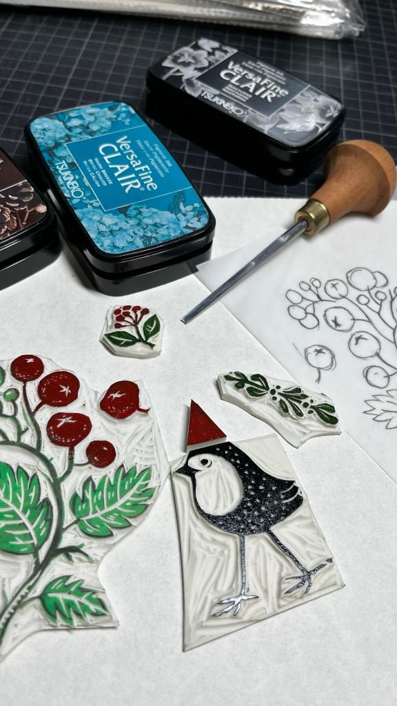 CHRISTMAS Lino Printing Workshop with Monika Mitkute: Sunday 14th December 11am (2.5 hours) - Tales for Tadpoles