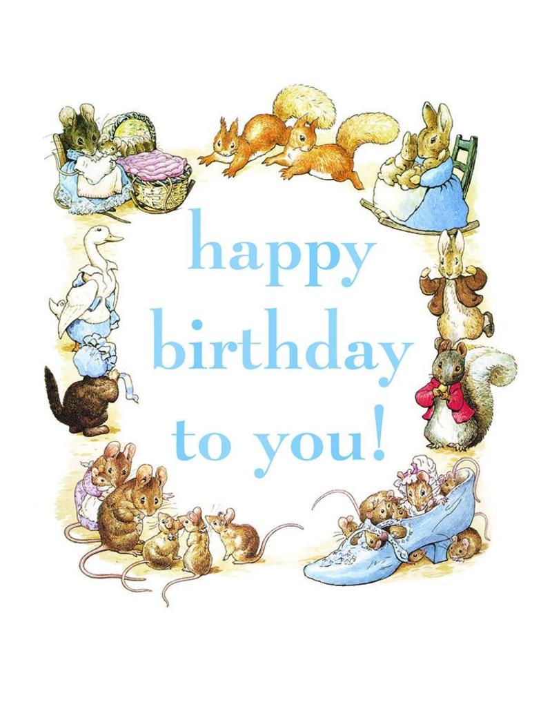 Greeting Card: Beatrix Potter - Blue Happy Birthday with Character Border - Tales for Tadpoles