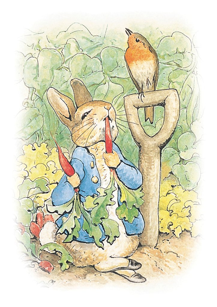 Greeting Card: Beatrix Potter - Peter Rabbit with Radishes - Tales for Tadpoles