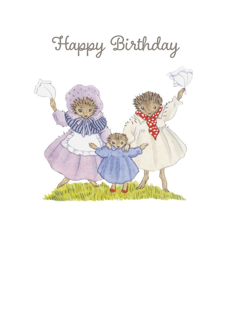 Greeting Card: Little Grey Rabbit - Happy Birthday Hedgehogs Waving - Tales for Tadpoles