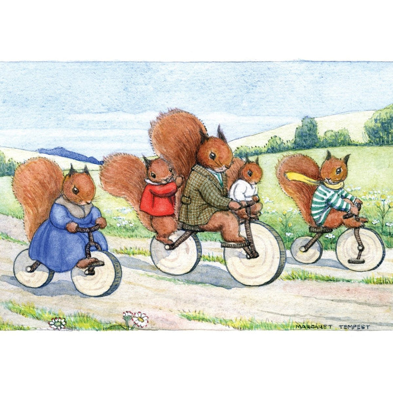 Greeting Card: Margaret Tempest - Squirrel Family on Bicycles - Tales for Tadpoles