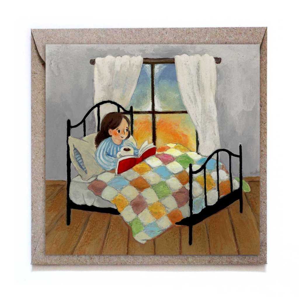 Greeting Card: Studiosatsch, Reading in Bed - Tales for Tadpoles