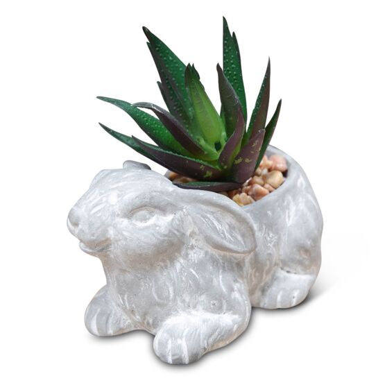 Mini Cement Effect Planter: Rabbit with Succulent - Tales for Tadpoles