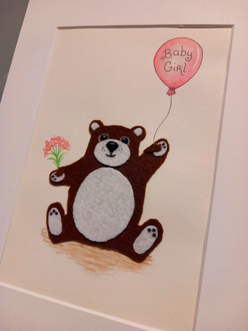 Original Artwork: Jenni Kilgallon - New Baby Bear - Baby Girl (A4 unframed) - Tales for Tadpoles