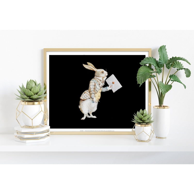 Print: Alice in Wonderland - White Rabbit (Black Background) - Tales for Tadpoles