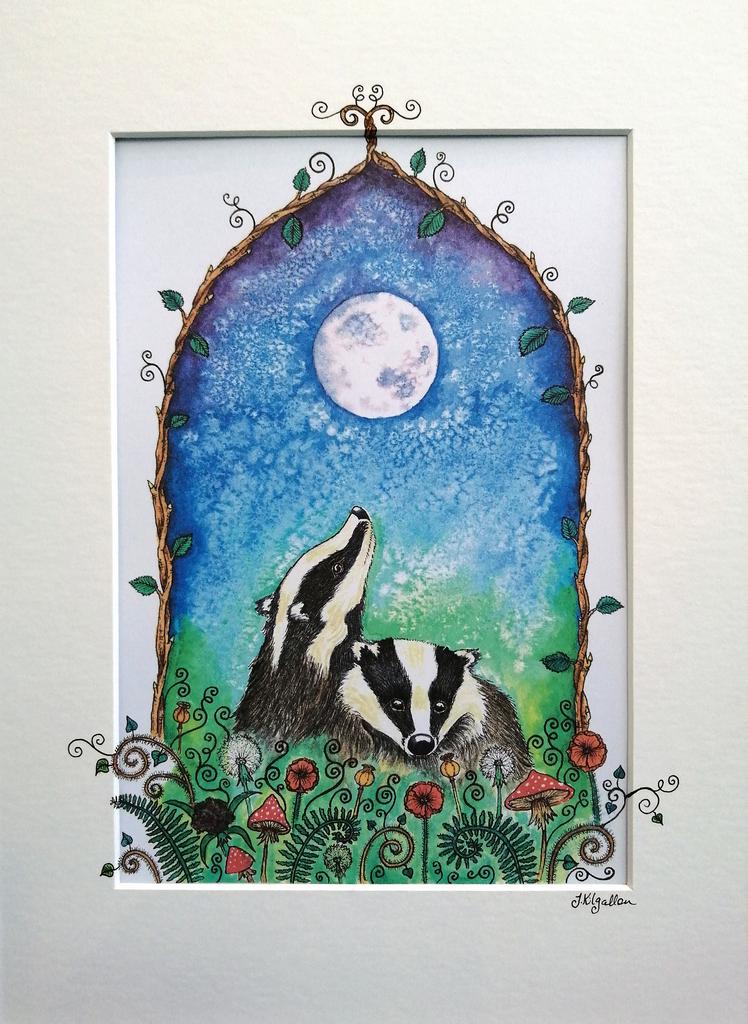 Print: Jenni Kilgallon - Badgers in Twilight - Tales for Tadpoles