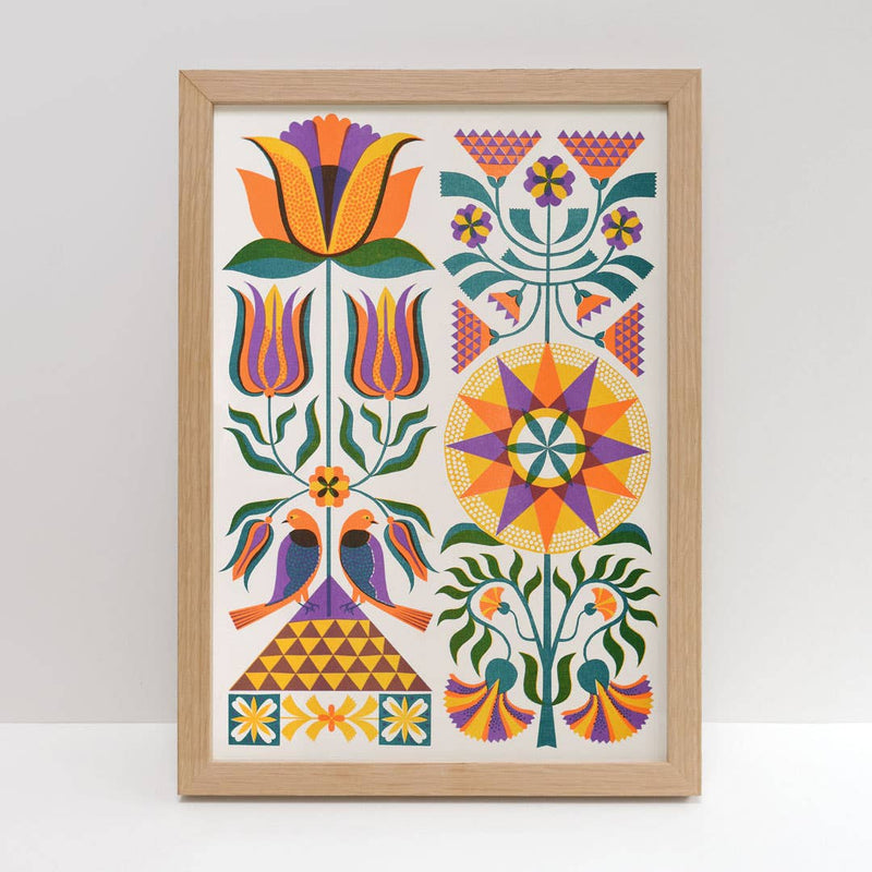 Print: Printer Johnson - Fraktur Floral (A3) - Tales for Tadpoles