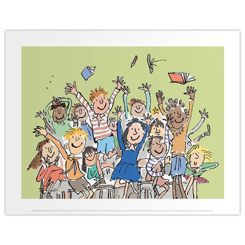 Print: Roald Dahl - Matilda, Children throwing books - Tales for Tadpoles