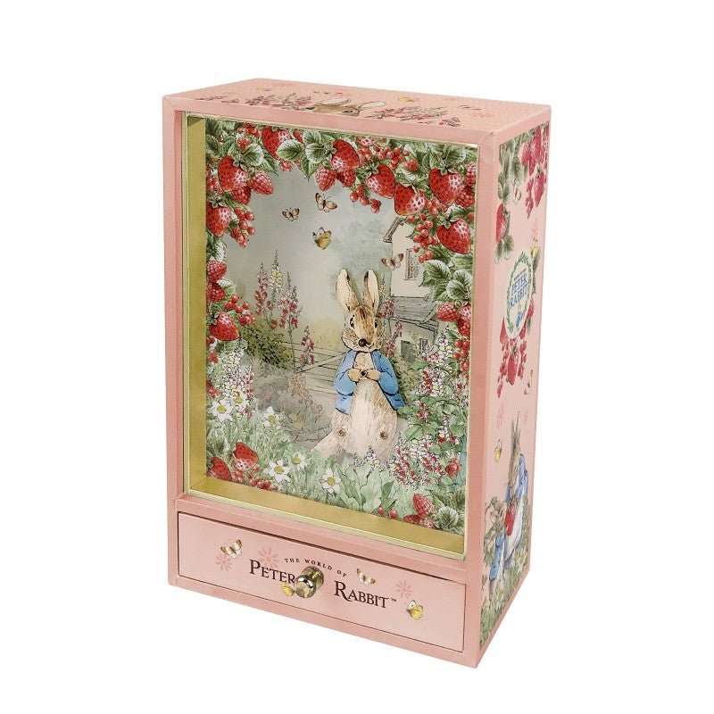 Traditional Music Box: Peter Rabbit Dancing (with drawer) - Strawberries - Tales for Tadpoles