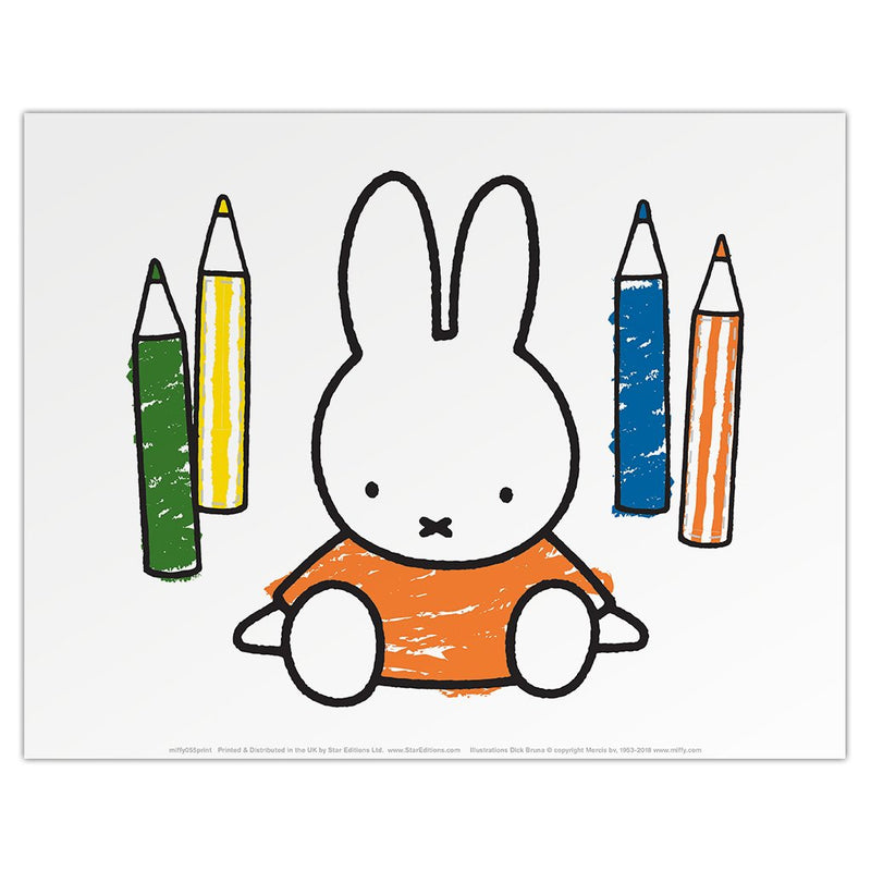 Miffy with Colouring Pencils Print by Dick Bruna