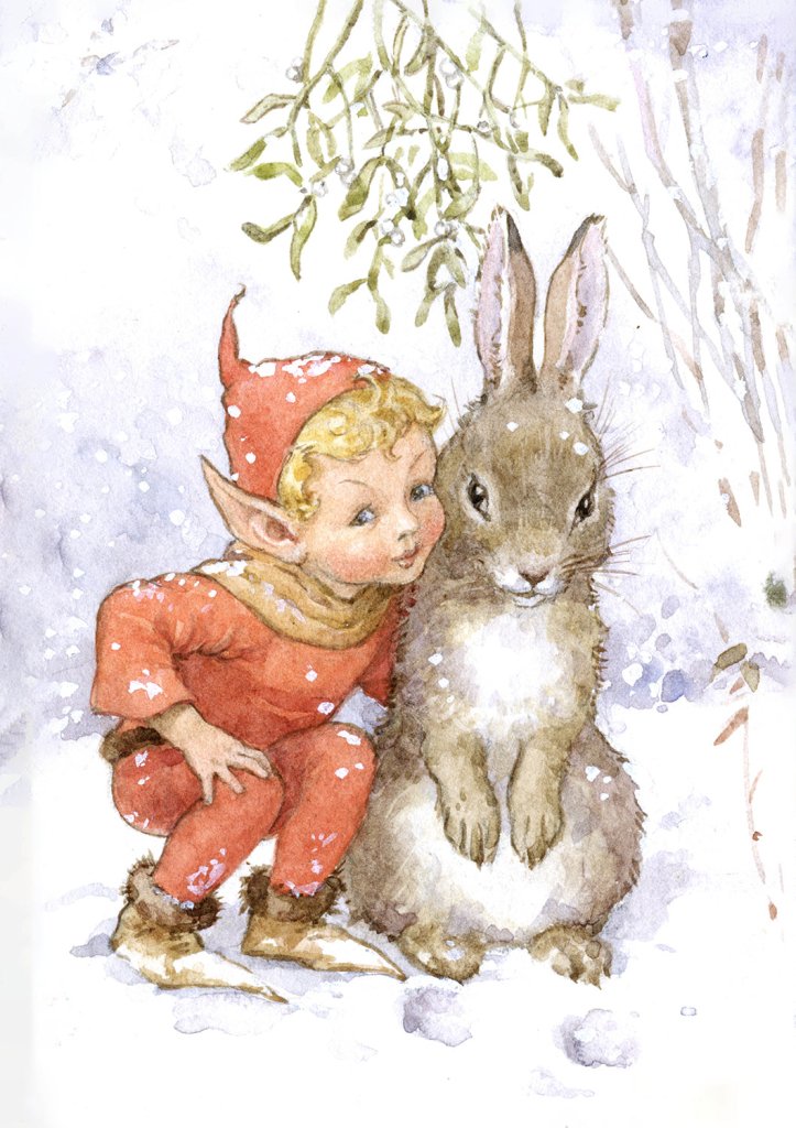 Christmas Card: Margaret Tarrant - Fairy with Rabbit - Tales for Tadpoles