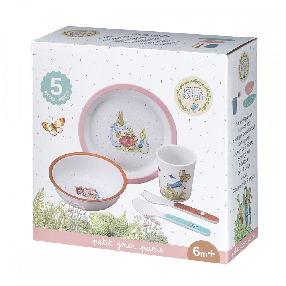 Melamine Eating Set, Peter Rabbit (Pink rim)