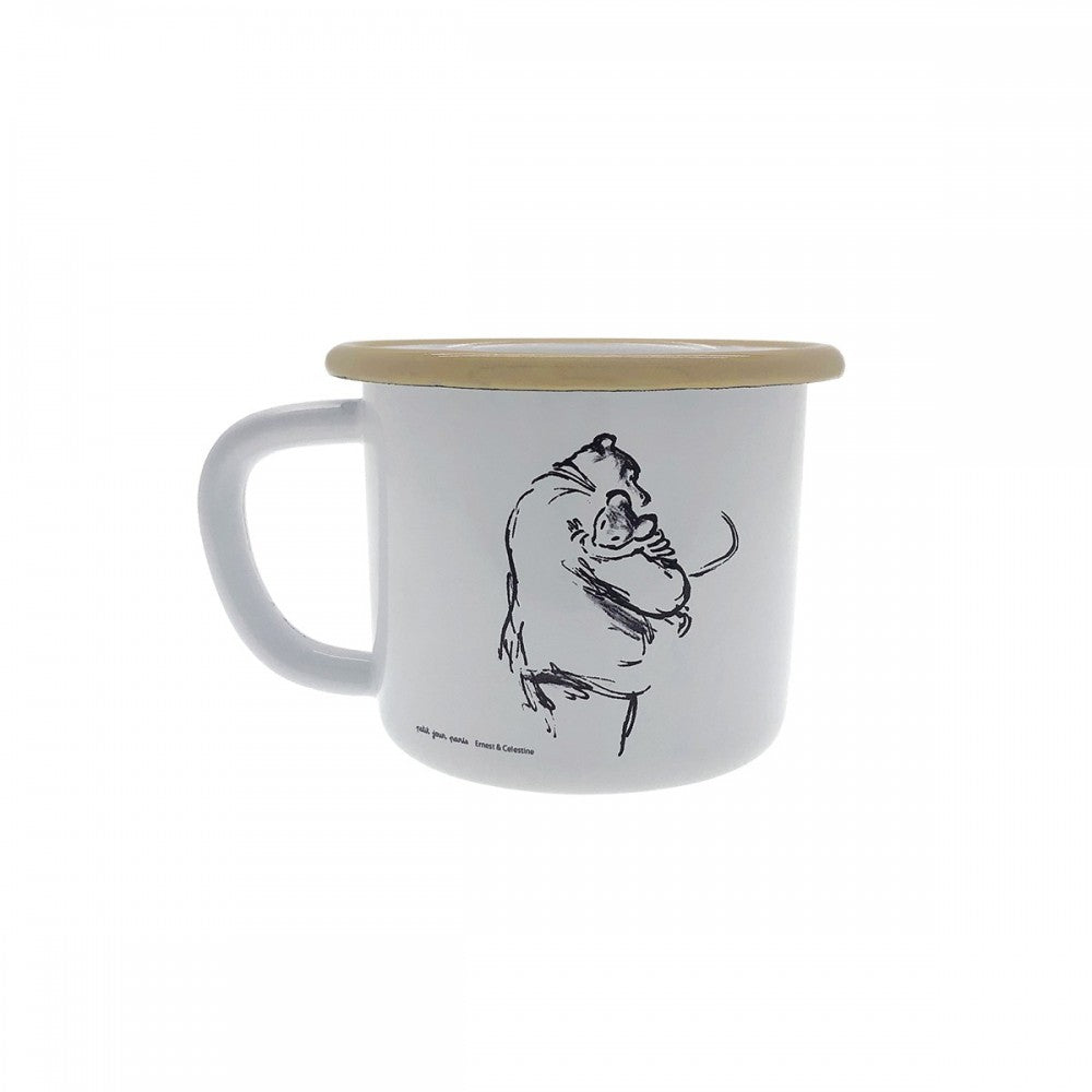 Enamel Mug, Ernest and Celeste (Brown rim, Hug)